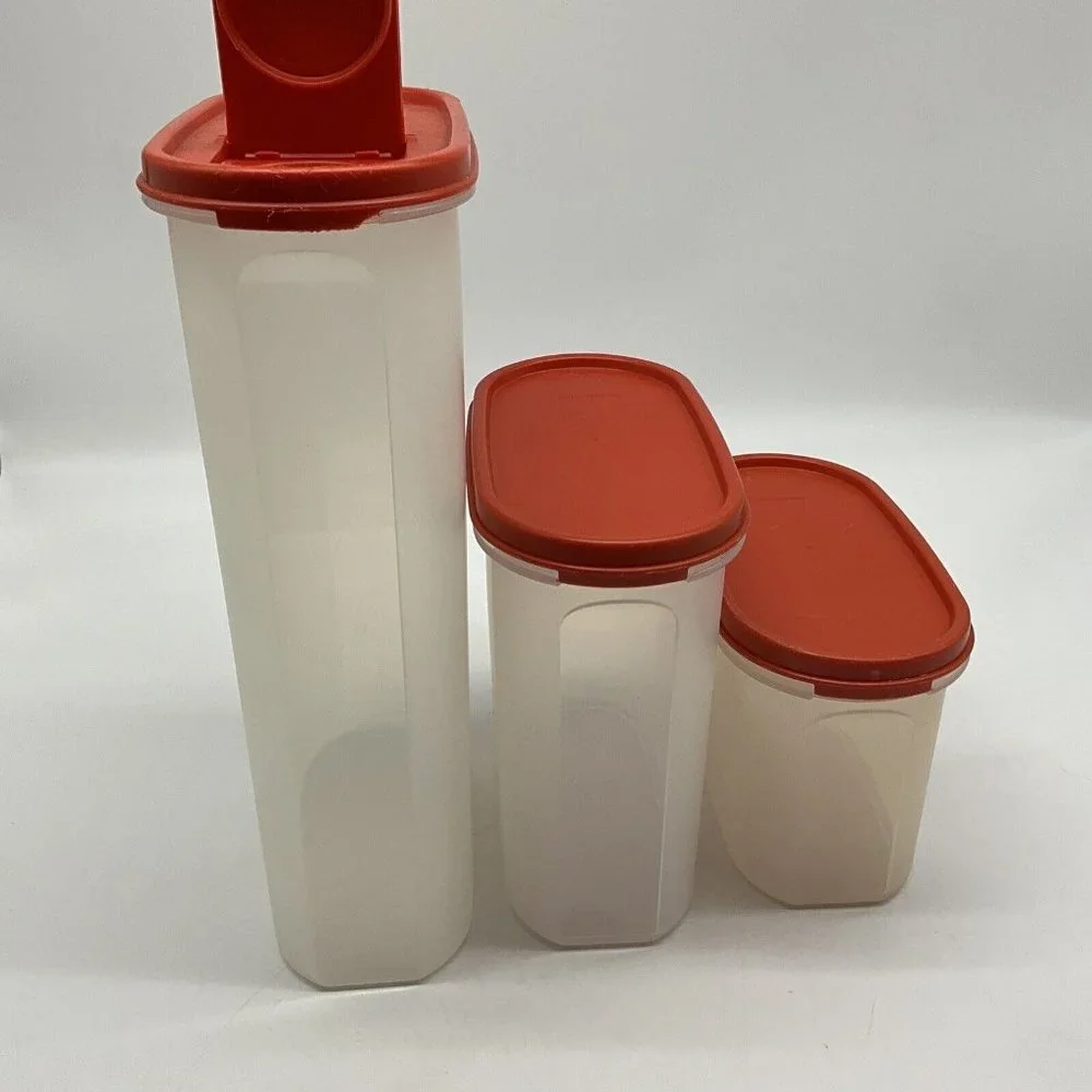 Tupperware Vintage Modular Mate Lot of 3 Containers with Red Lids Collectible